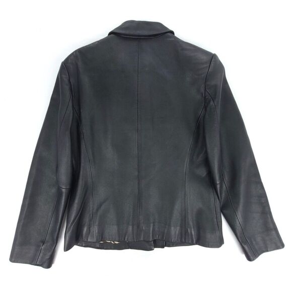 VINTAGE 100% Genuine Leather Jacket 90's Supermodel Mom Coat Small Black Zebra - Picture 9 of 9